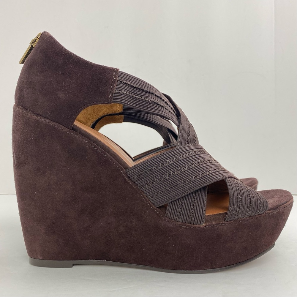 Donald J. Pliner size 8.5 Women’s Espresso Brown Suede Platform Wedge Sandals - Picture 1 of 7